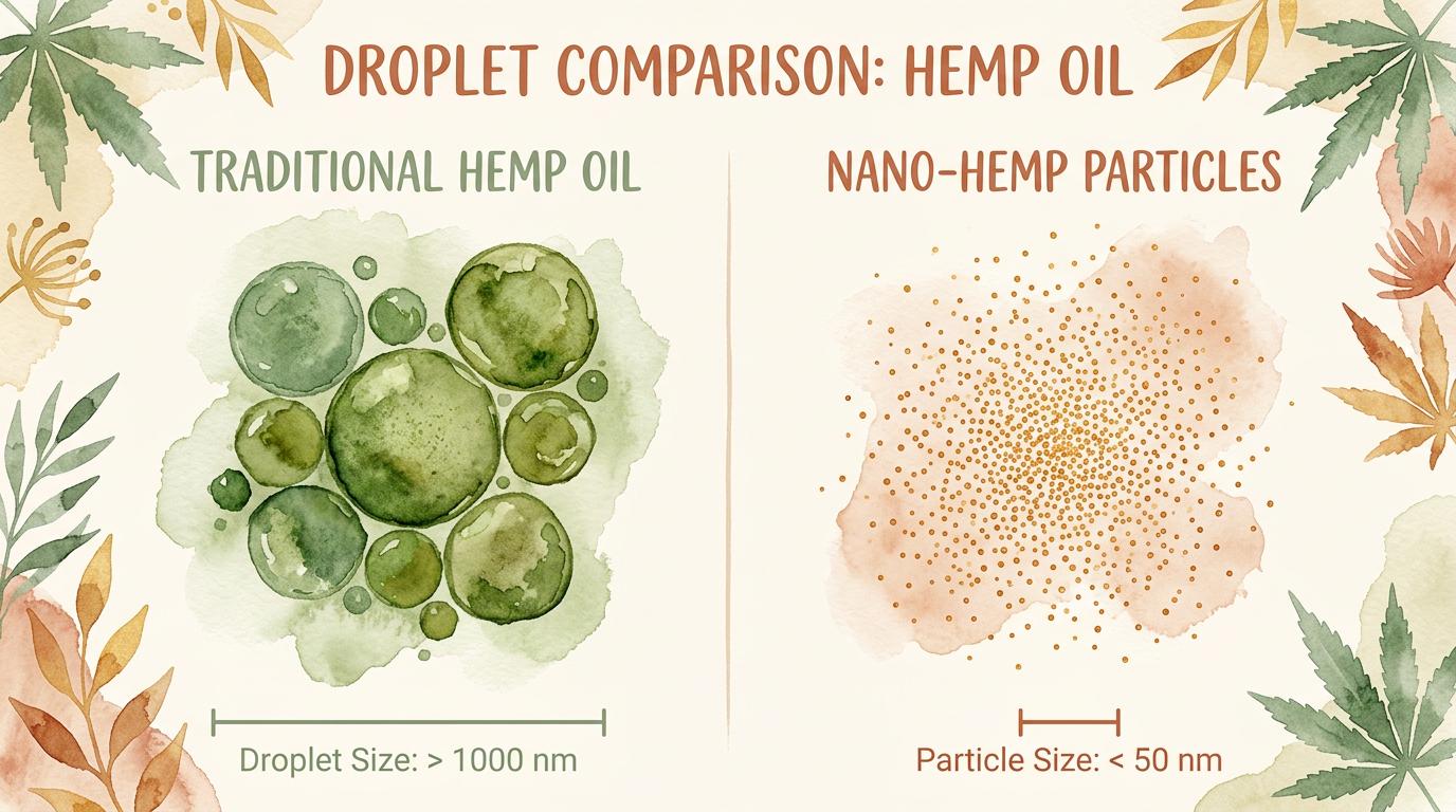 Watercolor illustration of nano-sized Hemp particles.