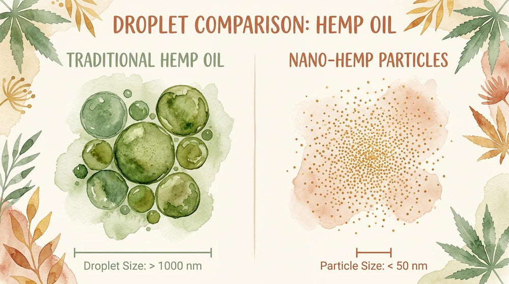 Watercolor illustration of nano-sized Hemp particles.